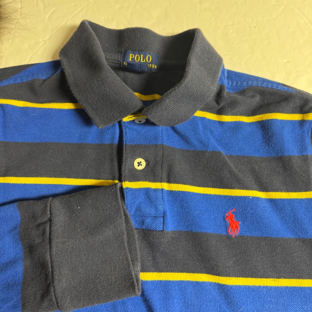 Polo Ralph Lauren Kids Striped Long Sleeve Polo Shirt Blue Yellow Red